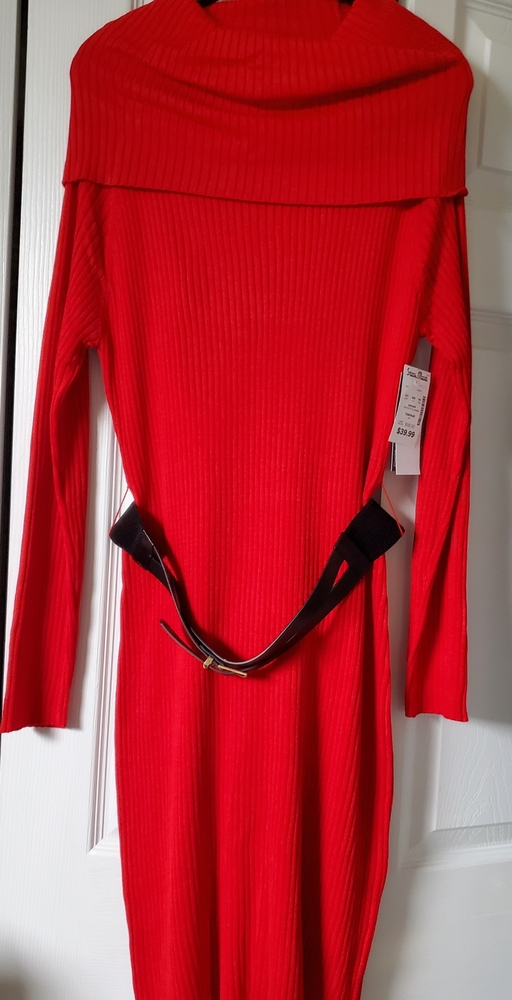 Red knit dress.